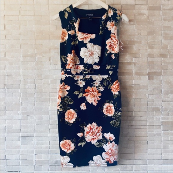 ENFOCUS Floral BodyCon Dress Navy Blue - Picture 1 of 5